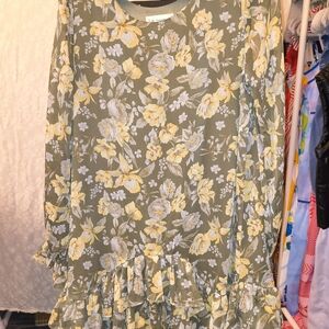 By Together Floral Dress in Olive and Yellow